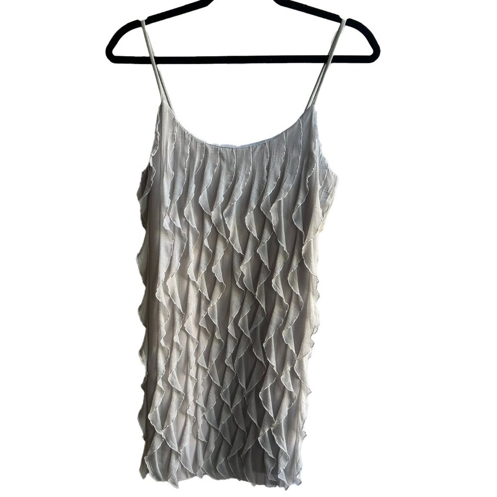 Absolute Angel light grey mini dress, fluttery, thin straps, lined, size Large